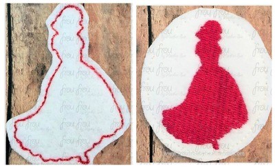 Clippie Snowy White Princess Full Body Silhouette TWO Versions In the Hoop Machine Embroidery Design, Multiple sizes 1.5