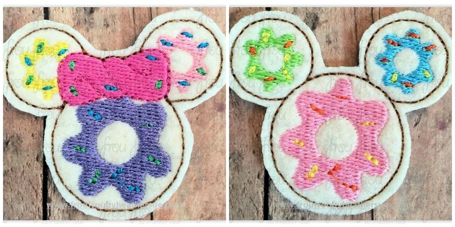 Clippie Doughnut Mister and Miss Mouse Head TWO design SET Machine Embroidery In The Hoop Project 1.5, 2, 3, and 4 inch