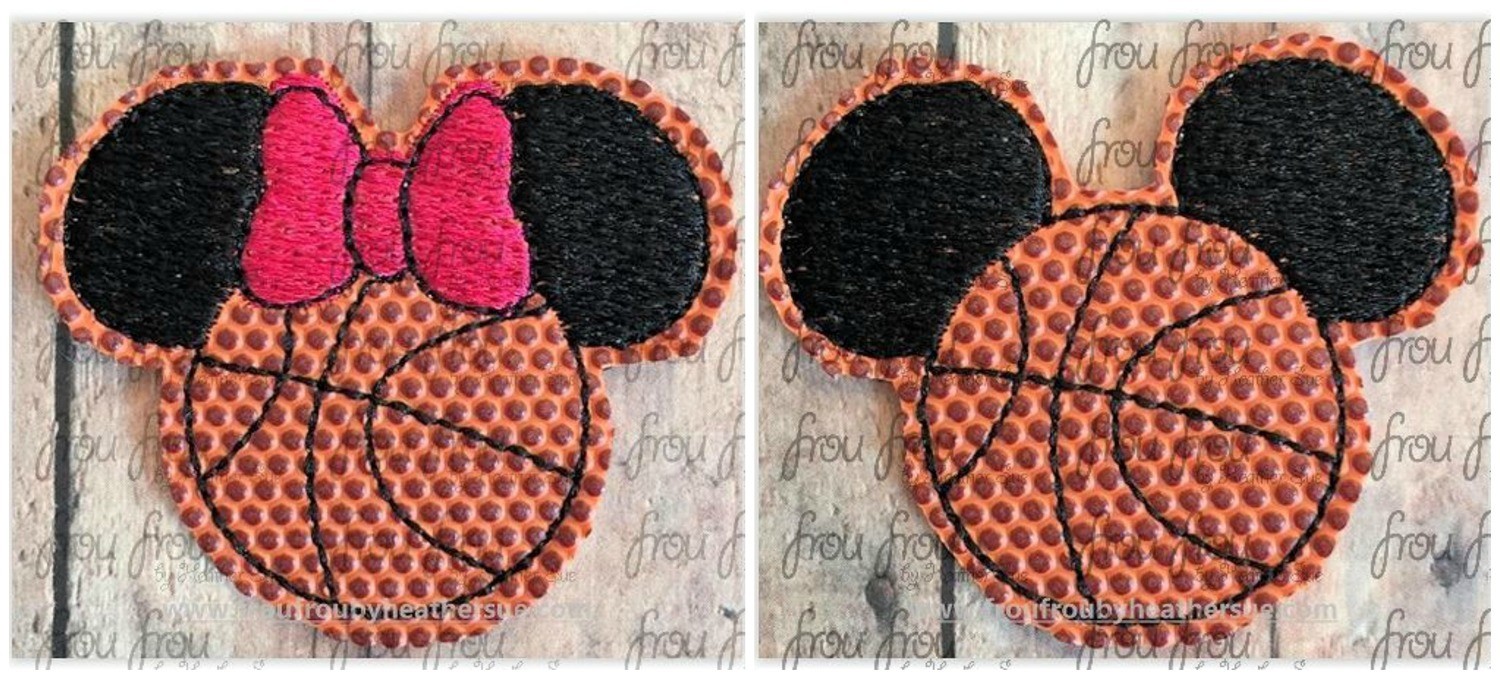 Clippie Basketball Mister and Miss Mouse Head TWO design SET Machine Embroidery In The Hoop Project 1.5, 2, 3, and 4 inch