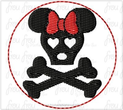 Clippie Skull Pirate Miss Mouse Head Machine Embroidery In The Hoop Project 1.5, 2, 3, and 4 inch