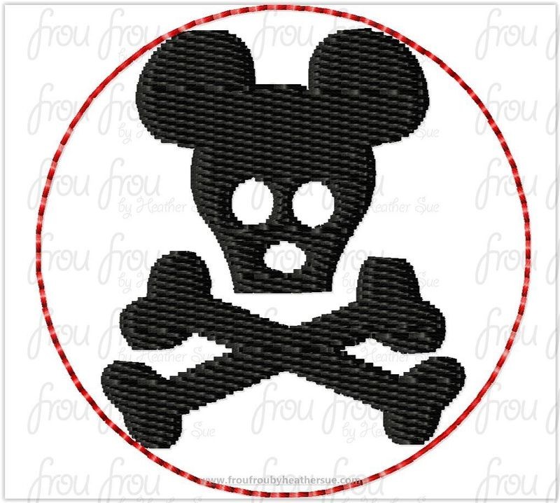Clippie Skull Pirate Mister Mouse Head Machine Embroidery In The Hoop Project 1.5, 2, 3, and 4 inch
