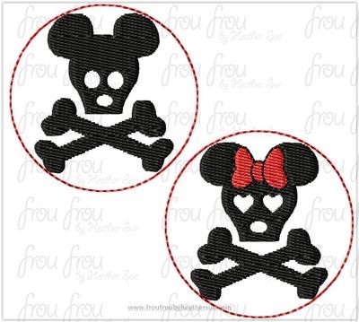 Clippie Skull Pirate Mister and Miss Mouse Heads TWO design set Machine Embroidery In The Hoop Project 1.5, 2, 3, and 4 inch