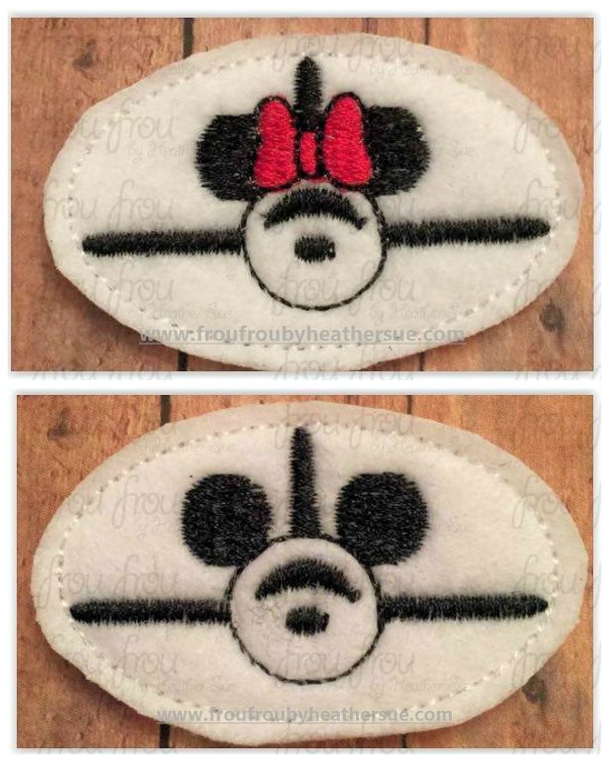 Clippies Airplane Mister and Miss Mouse Head TWO Design SET Machine Embroidery In The Hoop Project 1.5, 2, 3, and 4 inch