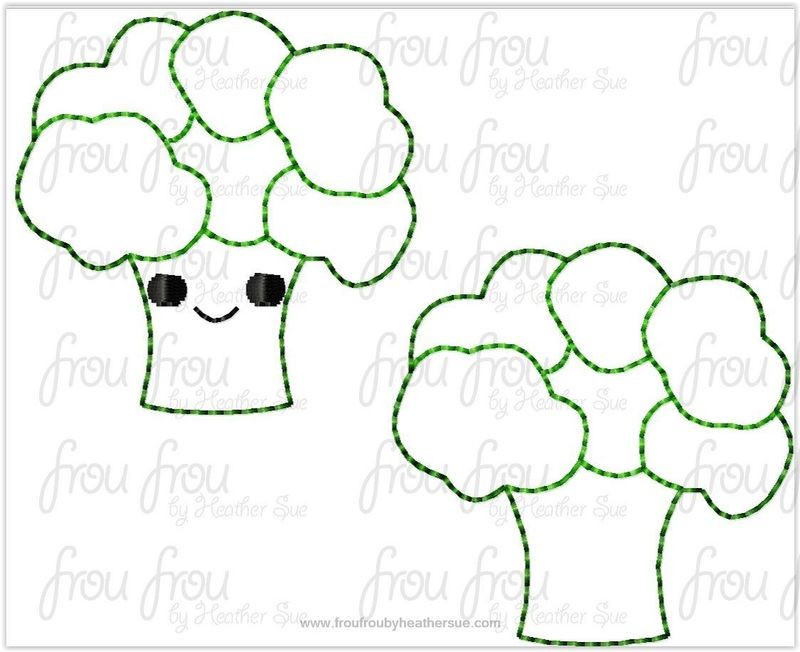 Clippie Broccoli With and Without Smiley Faces TWO Design SET Machine Embroidery In The Hoop Project 1.5, 2, 3, and 4 inch and SORTED