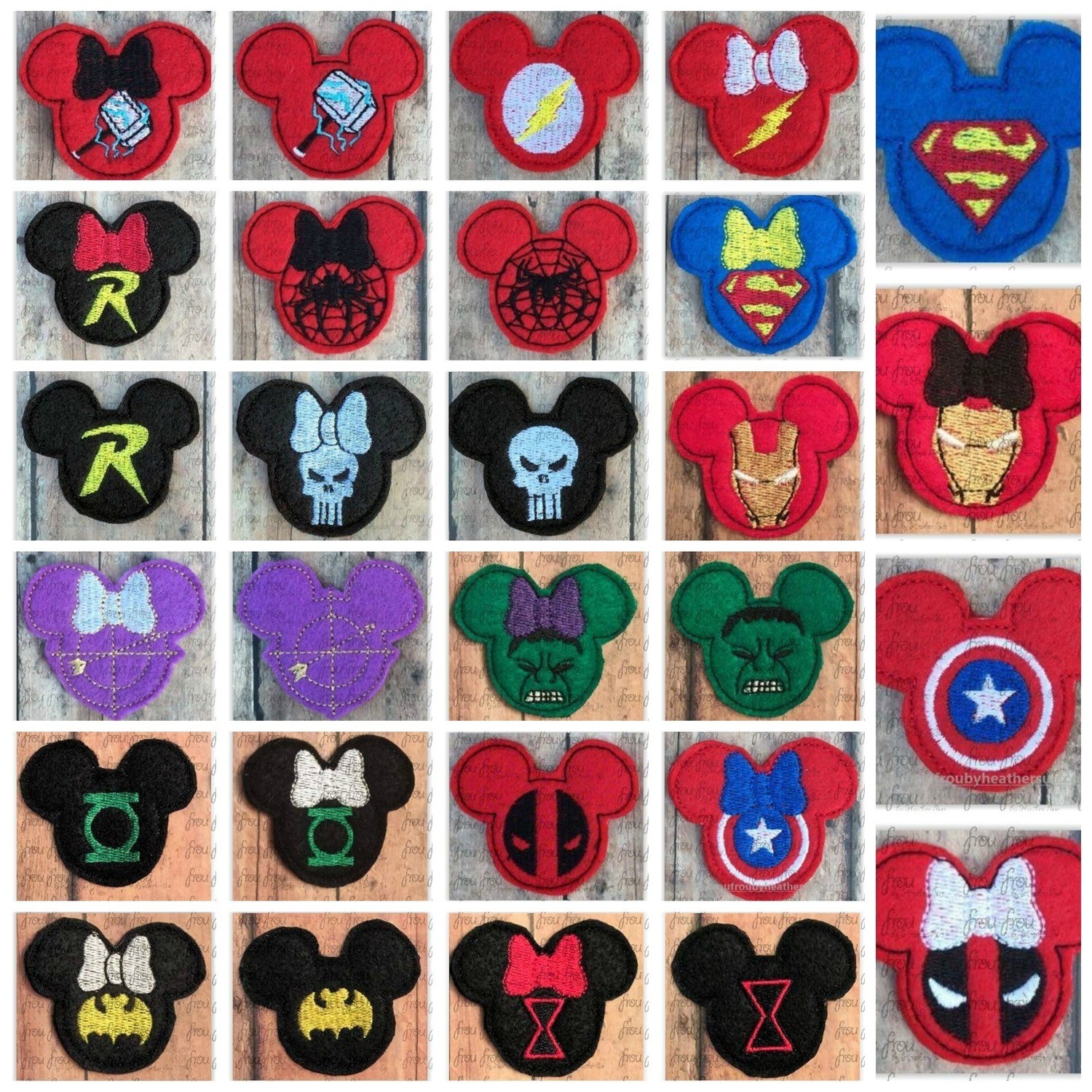 Clippies Superhero Mister and Miss Mouse Head TWENTY-EIGHT Design SET Machine Embroidery In The Hoop Project 1.5, 2, 3, and 4 inch