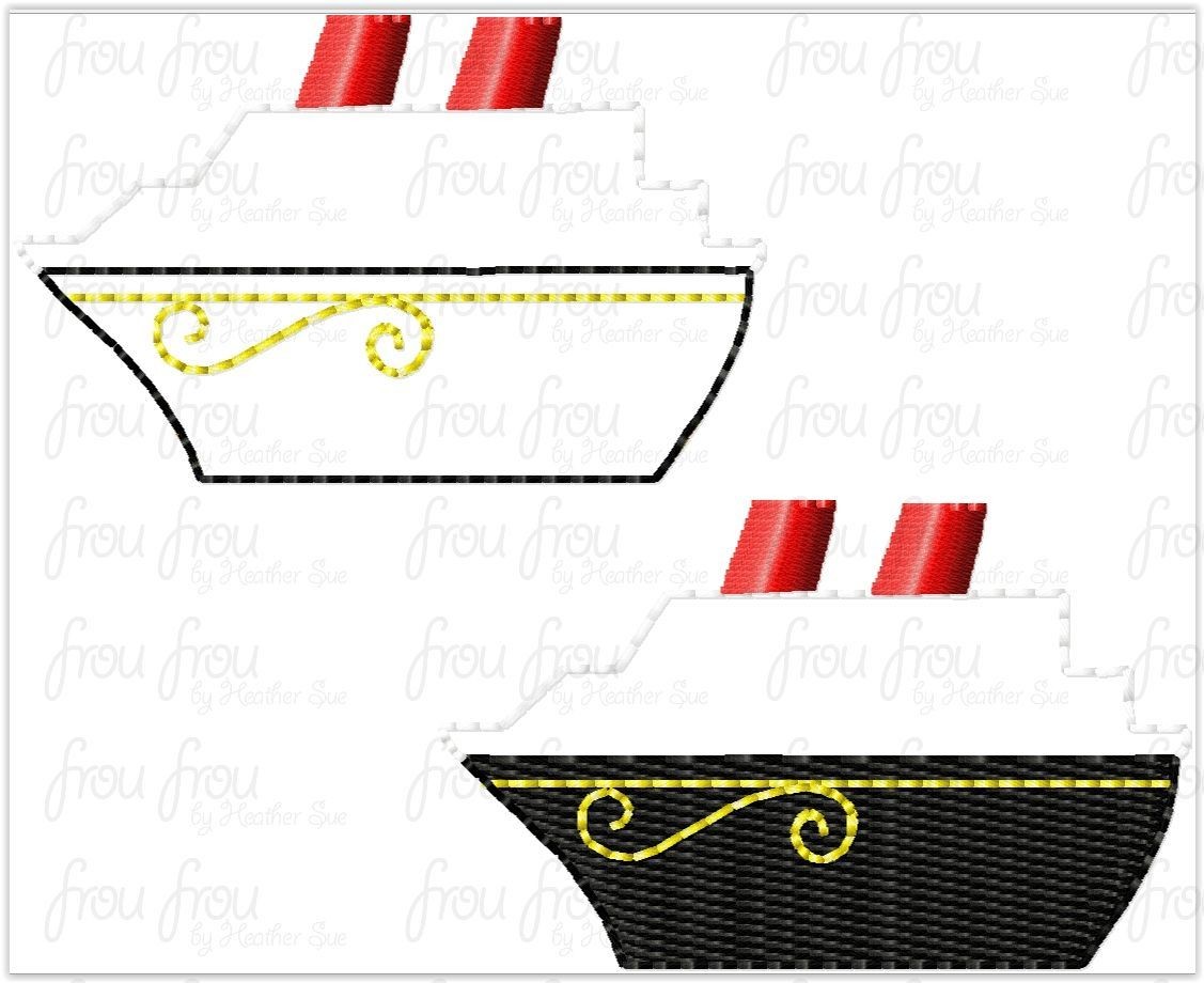Clippie Cruise Ship Dis Cruise Line TWO Versions- filled and applique Machine Embroidery In The Hoop Project 1.5&quot;-4&quot; and 2&quot; SORTED into multiples