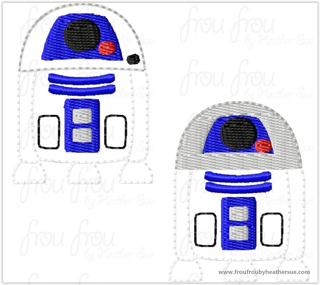 Clippie R3D3 Cutie Space Wars TWO Versions- filled and applique Machine Embroidery In The Hoop Project 1.5, 2, 3, and 4 inch