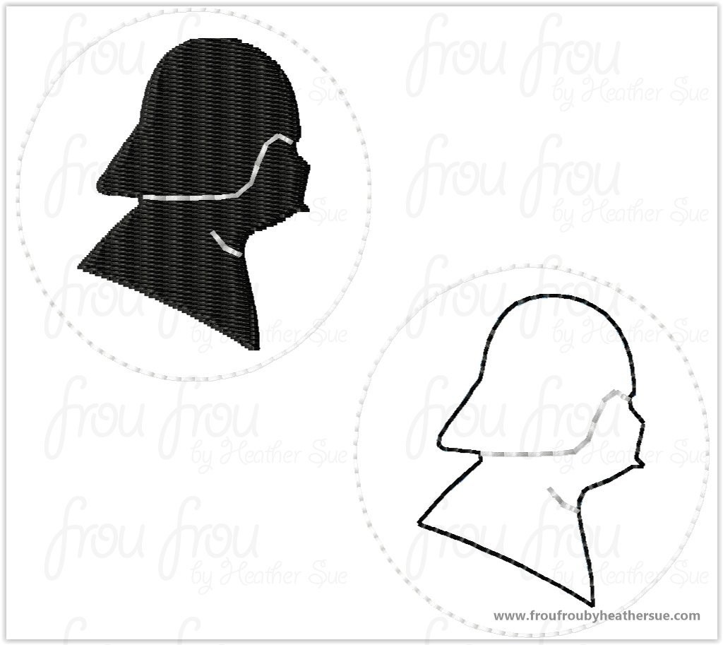 Clippie Dark Fader Cameo Space Wars TWO Versions- applique and filled Machine Embroidery In The Hoop Project 1.5, 2, 3, and 4 inch