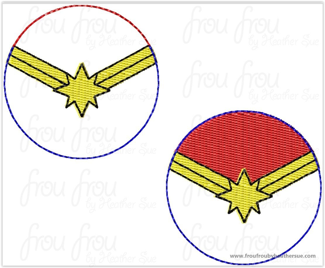 Clippie Captain Marvelous Superhero Super hero TWO Versions Machine Embroidery In The Hoop Project 1.5, 2, 3, and 4 inch