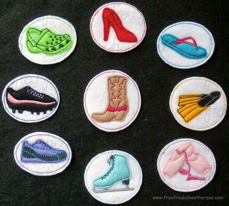 Clippie Shoes NINE Design SET Machine Embroidery In The Hoop Project 1.5, 2, and 3 inch