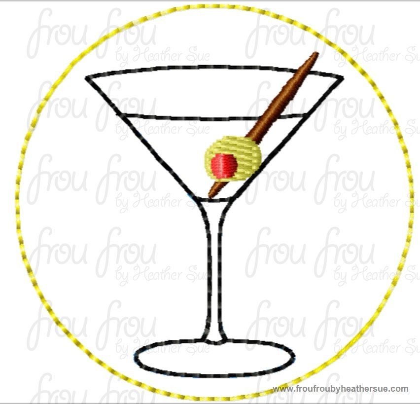 Clippie Martini Glass with Olive Cocktail Machine Embroidery In The Hoop Project 1.5, 2 and 3 inch