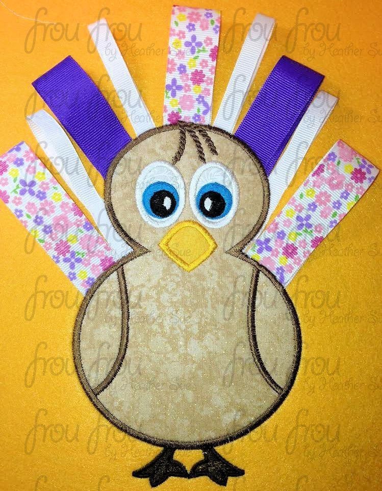 Thanksgiving Turkey With Ribbon Tail Machine Applique Embroidery Design, Multiple Sizes, including 4 inch