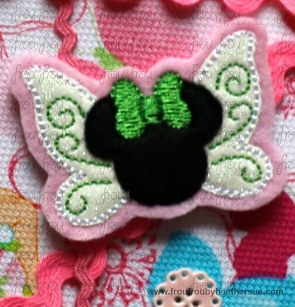 Clippie Fairy Wings Miss Mouse Head Machine Embroidery In The Hoop Project 1, 1.5, 2 and 3 inch
