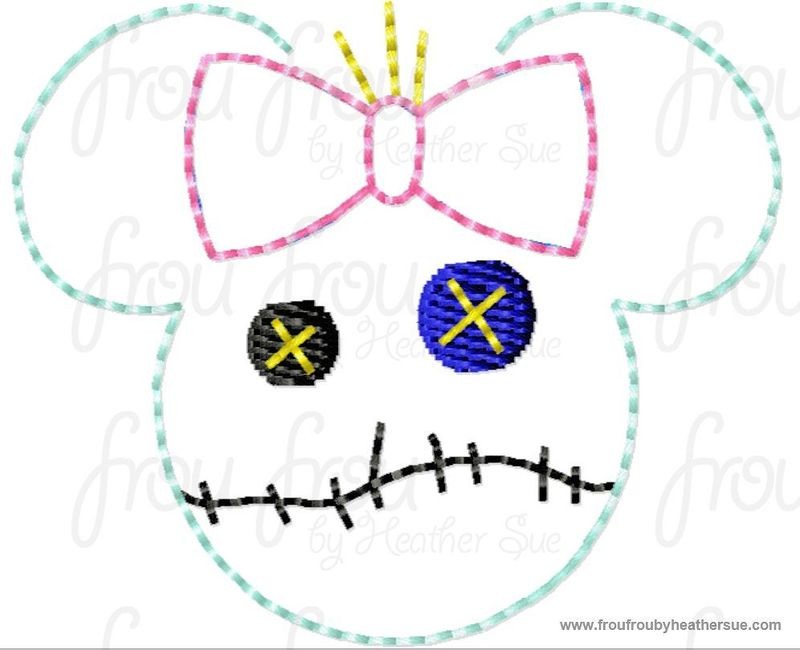 Clippie Lila's Doll Miss Mouse Head Machine Embroidery In The Hoop Project 1.5, 2, and 3 inch