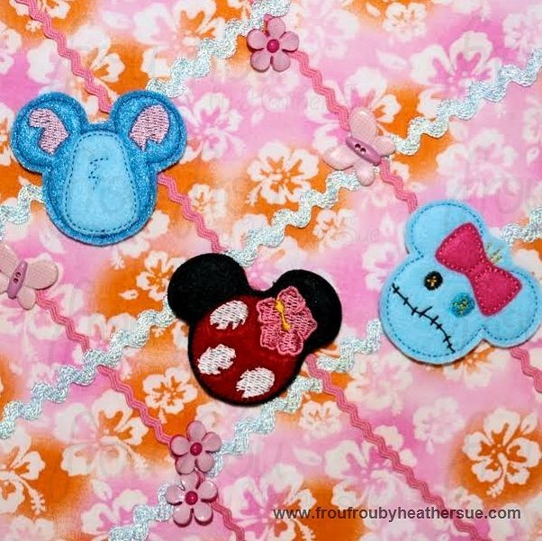 Clippies Lila, Lila's Alien, and Lila's Doll Mister Miss Mouse Head THREE Design SET Machine Embroidery In The Hoop Project 1.5, 2, and 3 inch