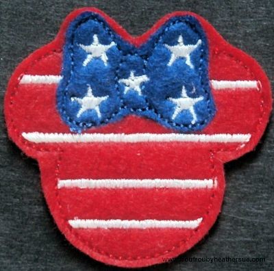Clippie American Flag Miss Mouse Head TWO Versions Machine Embroidery In The Hoop Project 1.5, 2, 3, and 4 inch