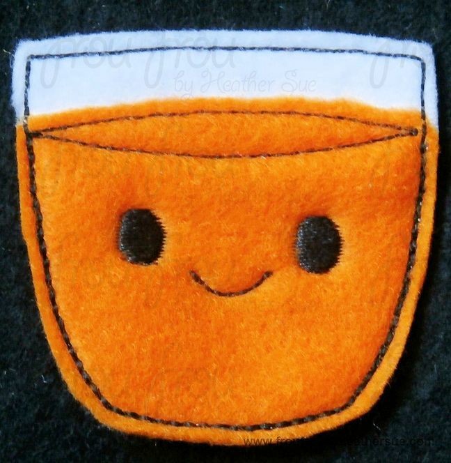 Clippie Orange Juice Glass Cup Drink  With and Without Smiley Faces Two Design SET Machine Embroidery In The Hoop Project 1.5, 2 and 3 inch and SORTED