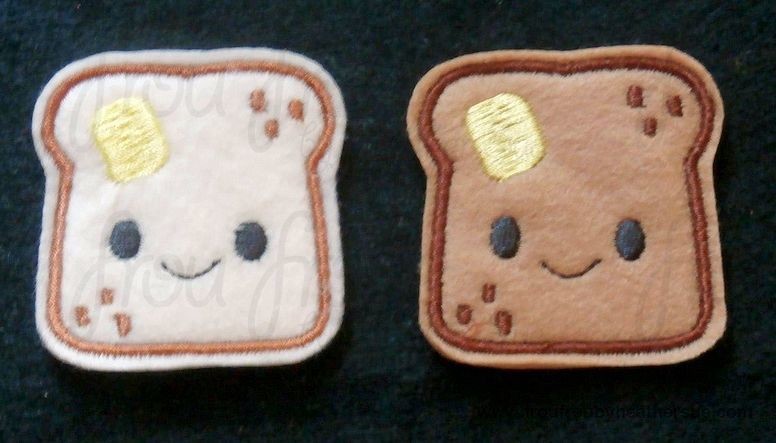 Clippie Slice of Toast Bread and Butter With and Without Smiley Faces Two Design SET Machine Embroidery In The Hoop Project 1.5, 2 and 3 inch and SORTED