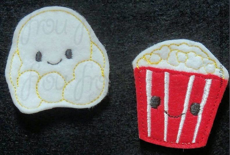 Clippie Popcorn and Popcorn Bucket With and Without Smiley Faces FOUR Design SET Machine Embroidery In The Hoop Project 1.5,  2, 3, and 4 inch and SORTED