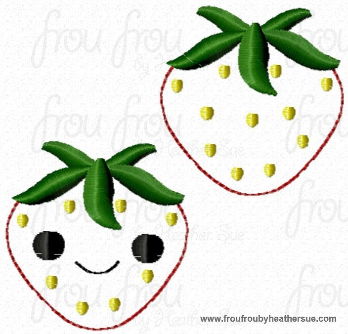 Clippie Strawberries With and Without Smiley Faces TWO Design SET Machine Embroidery In The Hoop Project 1.5, 2 and 3 inch and SORTED