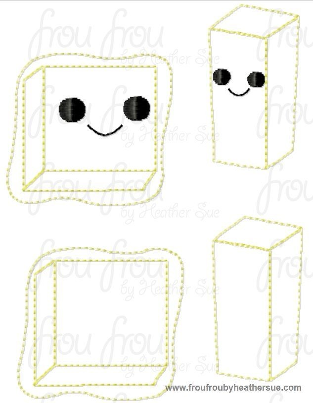 Clippie Stick and Pat of Butter With and Without Smiley Face FOUR Design SET Machine Embroidery In The Hoop Project 1.5, 2 and 3 inch and SORTED