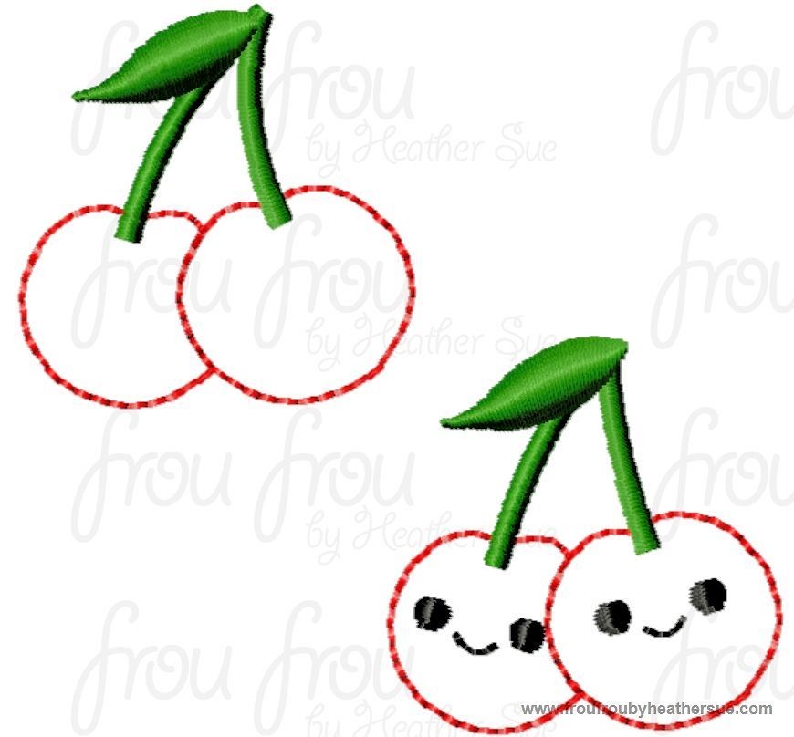 Clippie Cherries With and Without Smiley Face TWO Design SET Machine Embroidery In The Hoop Project 1.5, 2 and 3 inch and SORTED
