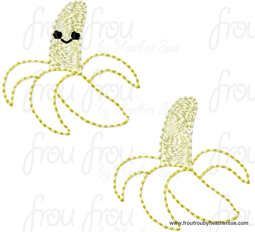 Clippie Banana Peeled With and Without Smiley Face TWO Design SET Machine Embroidery In The Hoop Project 1.5, 2 and 3 inch and SORTED