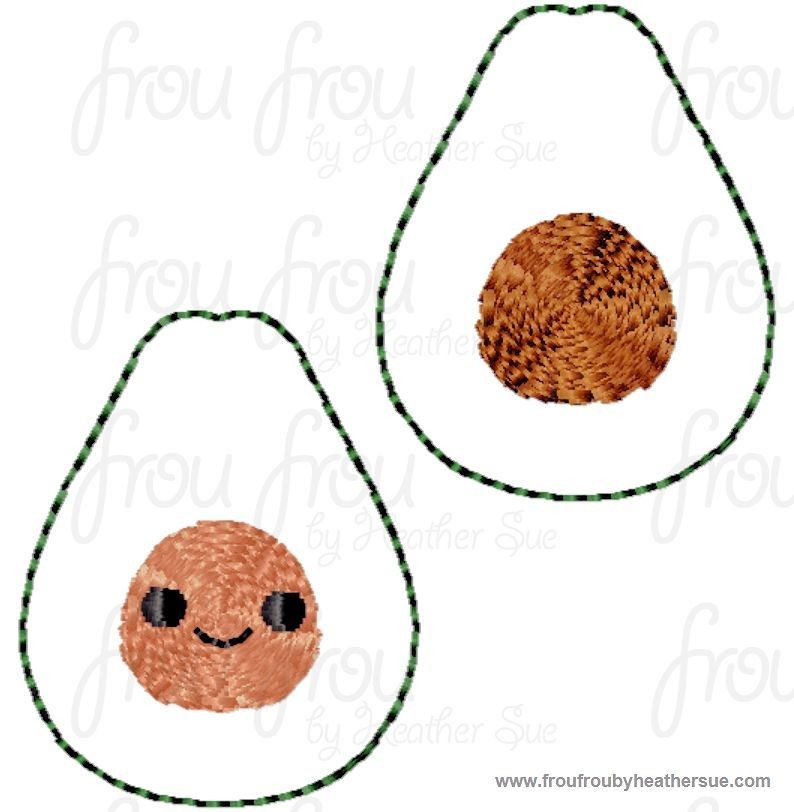 Clippie Avocado With and Without Smiley Face TWO Design SET Machine Embroidery In The Hoop Project 1.5, 2 and 3 inch also SORTED