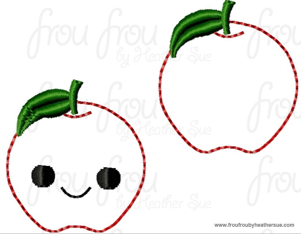 Clippie Apple With and Without Smiley Face TWO Design SET Machine Embroidery In The Hoop Project 1.5, 2 and 3 inch and SORTED