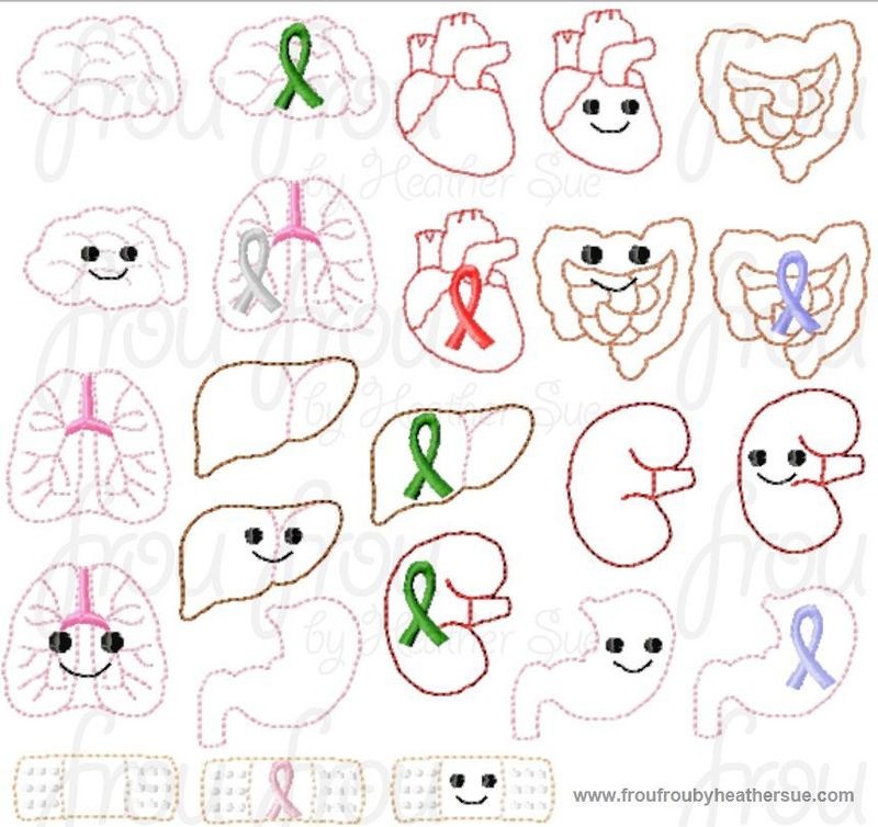 Clippies Organ Medical TWENTY-FOUR Design SET Machine Embroidery In The Hoop Project 1.5, 2 and 3 inch
