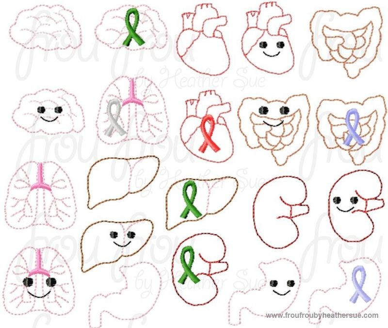 Clippies Internal Organs TWENTY-ONE Design SET Machine Embroidery In The Hoop Project 1.5, 2 and 3 inch