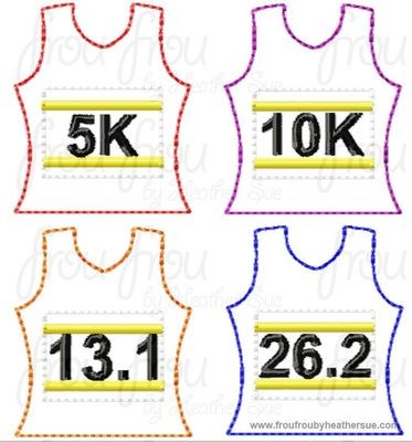 Clippie Running Tee FOUR Design SET 5K, 10K, 13.1, 26.2 Marathon Machine Embroidery In The Hoop Project 1.5, 2, and 3 inch
