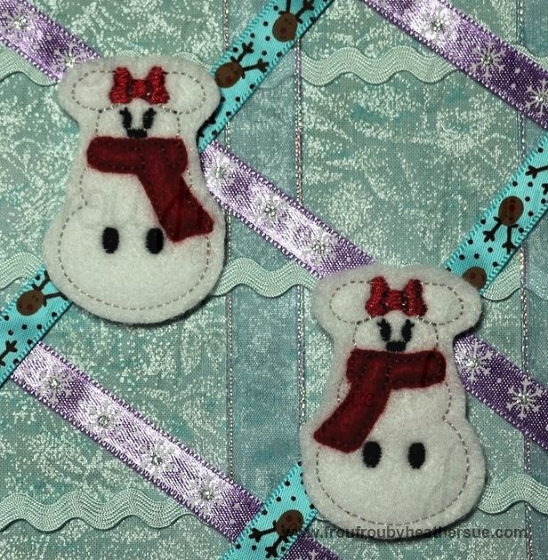 Clippie Christmas Snow Woman Miss Mouse  Machine Embroidery In The Hoop Project 1.5, 2, and 3 inch