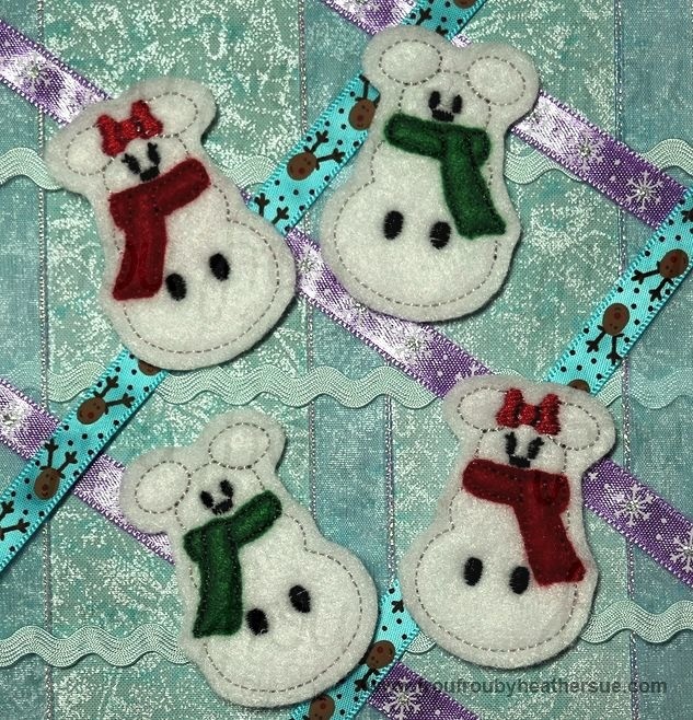 Clippie Christmas Mister and Miss Mouse Snowman TWO Design SET Machine Embroidery In The Hoop Project 1.5, 2, and 3 inch