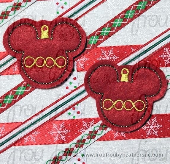 Clippie Christmas Ornament Mister Mouse Head Machine Embroidery In The Hoop Project 1.5, 2, and 3 inch
