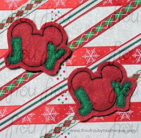 Clippie Christmas Joy Mister Mouse TWO versions- filled and applique Machine Embroidery In The Hoop Project 1.5, 2, 3, and 4 inch