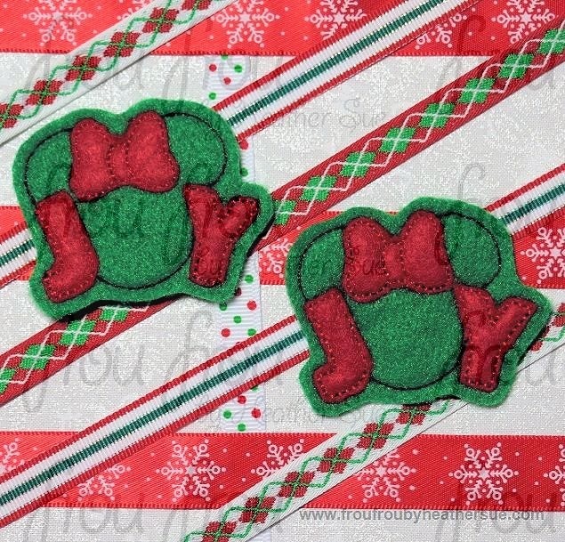 Clippie Christmas Joy Miss Mouse TWO versions- filled and applique Machine Embroidery In The Hoop Project 1.5, 2, 3, and 4 inch