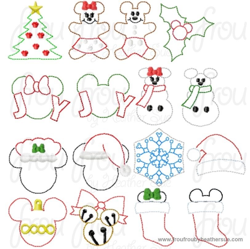 Clippie Christmas Mister and Miss Mouse SIXTEEN Design SET Machine Embroidery In The Hoop Project 1.5, 2, and 3 inch