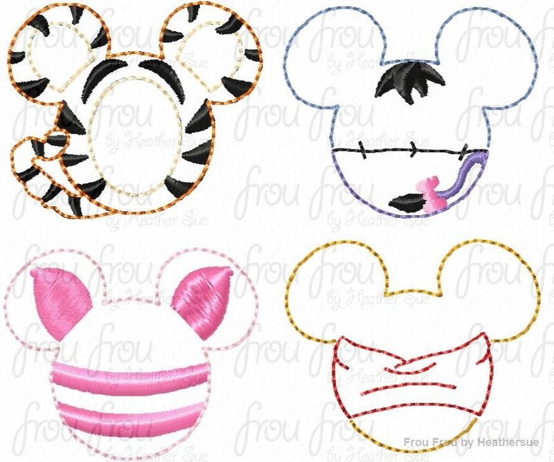 Clippie P0oh Mister Mouse Head Set Machine Embroidery In The Hoop Project 1.5, 2, and 3 inch