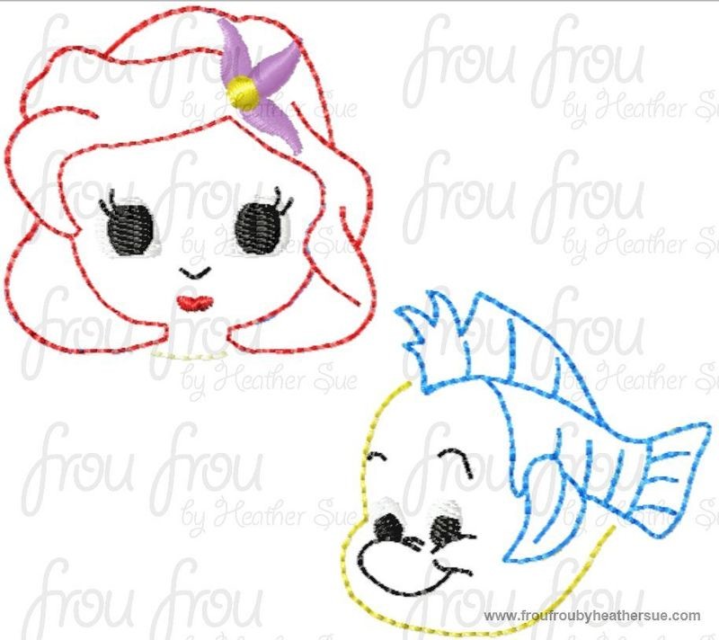 Clippie Ariah Mermaid Little Cutie Princess and Flunder TWO Design SET Machine Embroidery In The Hoop Project 1.5, 2, and 3 inch