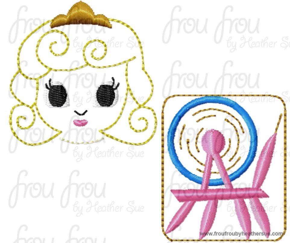 Clippies Sleeping Pretty and Spinning Wheel TWO Design SET Princess Machine Embroidery In The Hoop Project 1.5, 2, and 3 inch