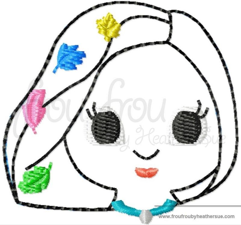 Clippie Poke A Hontas Little Cutie Princess Machine Embroidery In The Hoop Project 1.5, 2, and 3 inch