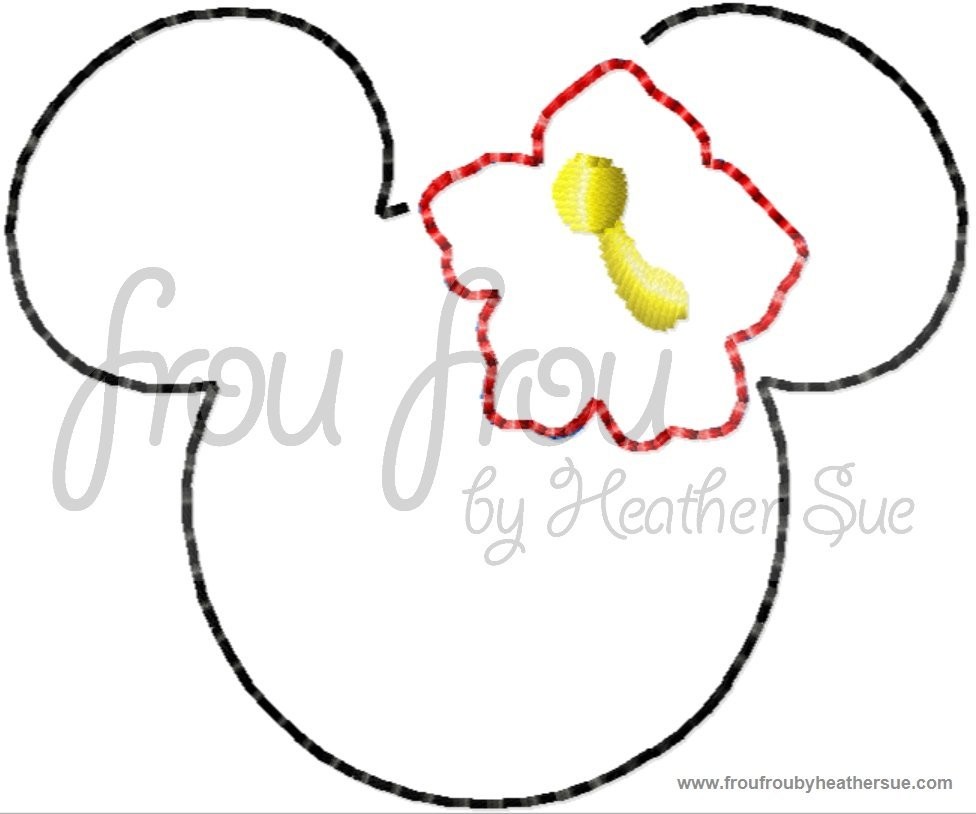 Clippie Hawaiian Miss Mouse Head with Flower Machine Embroidery In The Hoop Project 1.5, 2, and 3 inch