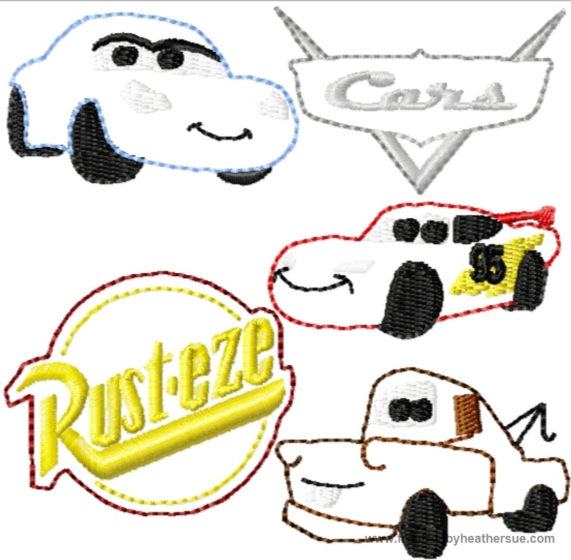 Clippies Car FIVE Design SET Machine Embroidery In The Hoop Project 1.5, 2, and 3 inch