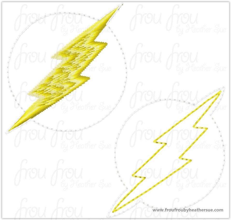 Clippie Lightning Bolt Superhero Super Hero TWO versions Machine Embroidery In The Hoop Project 1.5, 2, 3, and 4 inch