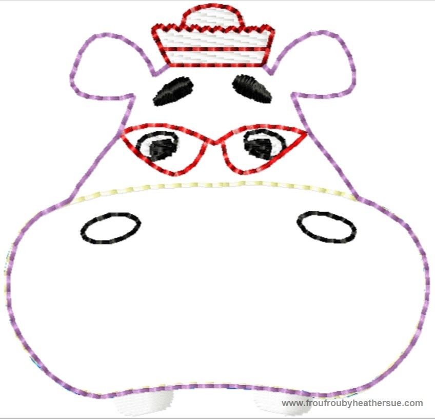 Clippies Hippo Doc Stuffins Machine Embroidery Design In The Hoop Project 1.5, 2, and 3 inch