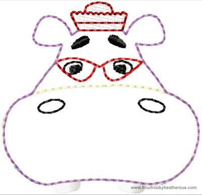 Clippies Hippo Doc Stuffins Machine Embroidery Design In The Hoop Project 1.5, 2, and 3 inch