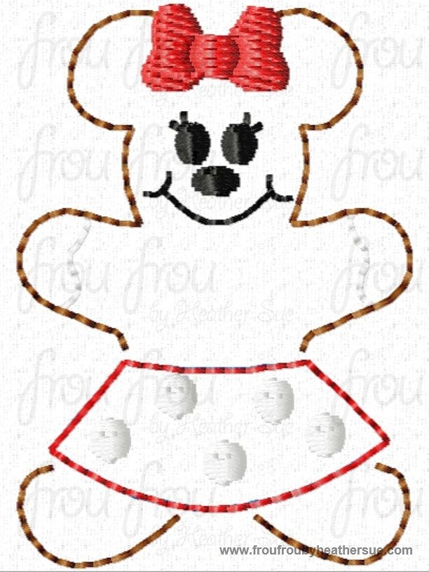 Clippie Gingerbread Miss Mouse Machine Embroidery In The Hoop Project 1.5, 2, and 3 inch