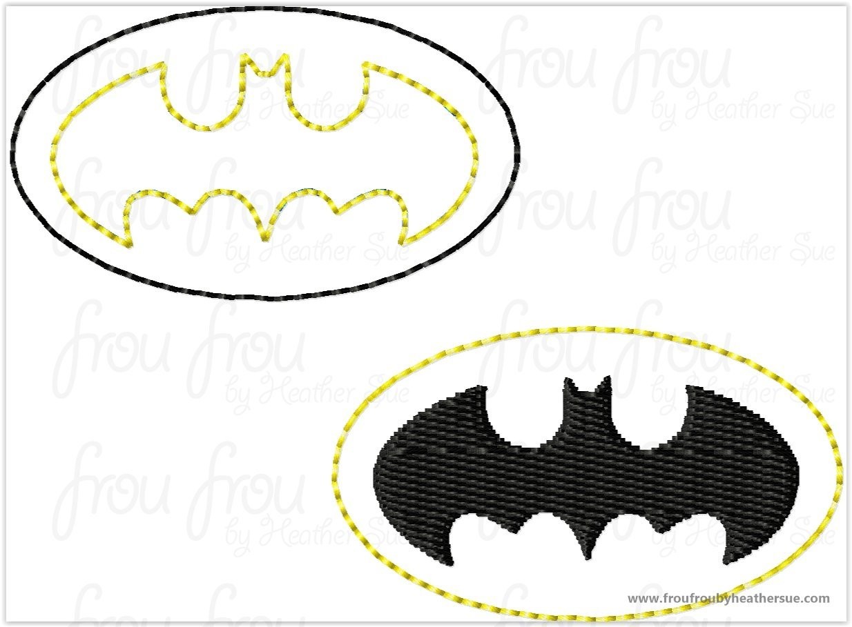 Clippie Bat Superhero TWO versions Machine Embroidery In The Hoop Project 1.5, 2, 3, and 4 inch