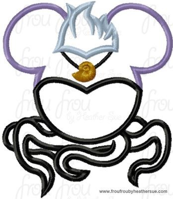 Ursea Sea Witch Mermaid Mouse Head Machine Applique Embroidery Designs, multiple sizes including 4 inch